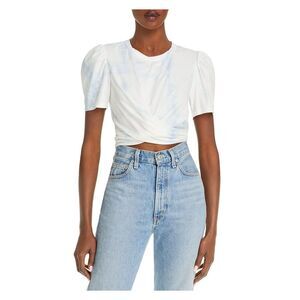 A.L.C. Womens Crop Top Pleated Ruched Pouf Sleeve Crew Neck Twist Front